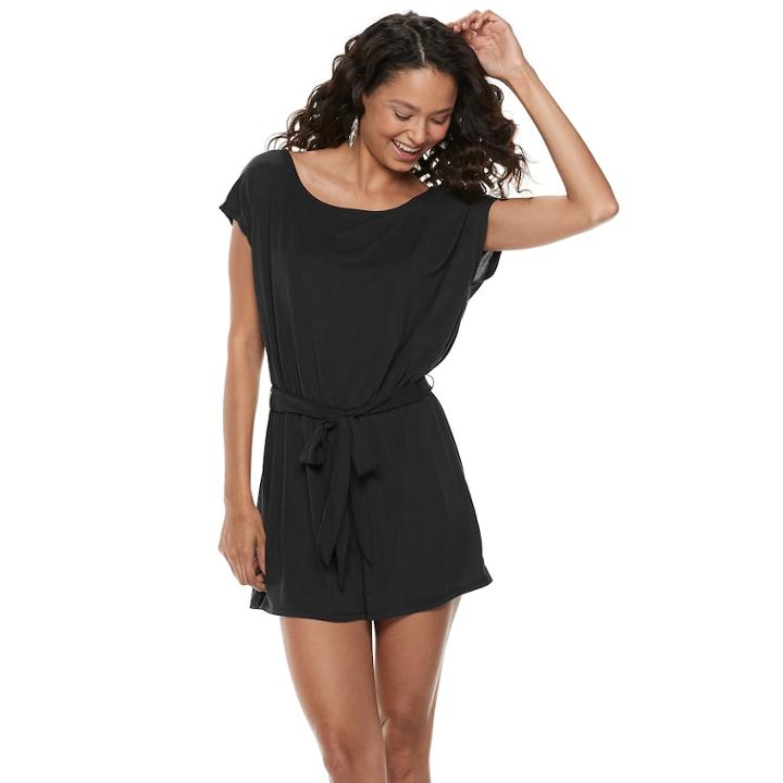 Juniors' Mudd&reg; Cupro Belted Romper, Teens, Size: Medium, Black