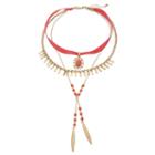 Peach Layered Fringe & Oval Pendant Choker Necklace, Women's, Pink Other