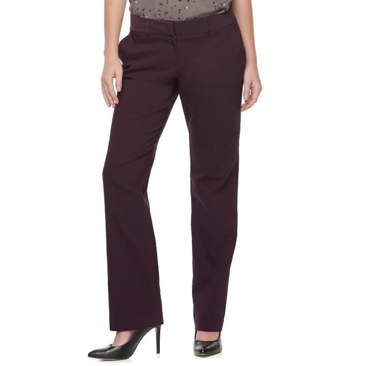Women's Apt. 9&reg; Torie Satin Waistband Straight-leg Dress Pants, Size: 14 T/l, Purple