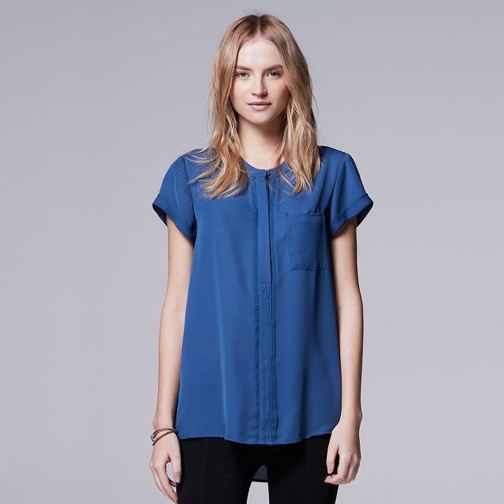 Women's Simply Vera Vera Wang Chiffon High-low Top, Size: Large, Blue (navy)