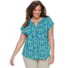 Plus Size Dana Buchman Geometric Placket Top, Women's, Size: 3xl, Dark Blue