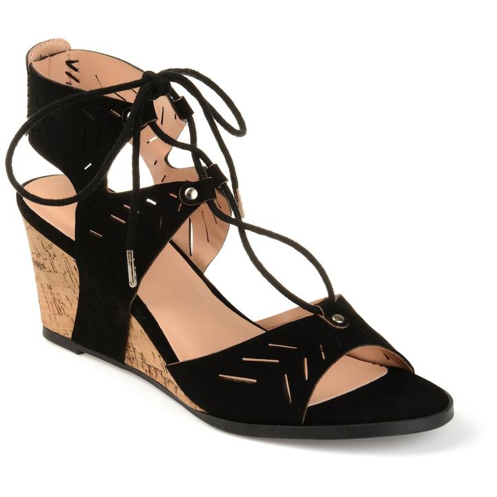 Journee Collection Minny Women's Ghillie Wedge Sandals, Size: Medium (10), Black