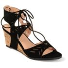 Journee Collection Minny Women's Ghillie Wedge Sandals, Size: Medium (10), Black