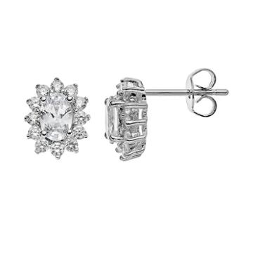 The Silver Lining Cubic Zirconia Silver Tone Oval Stud Earrings, Women's, White