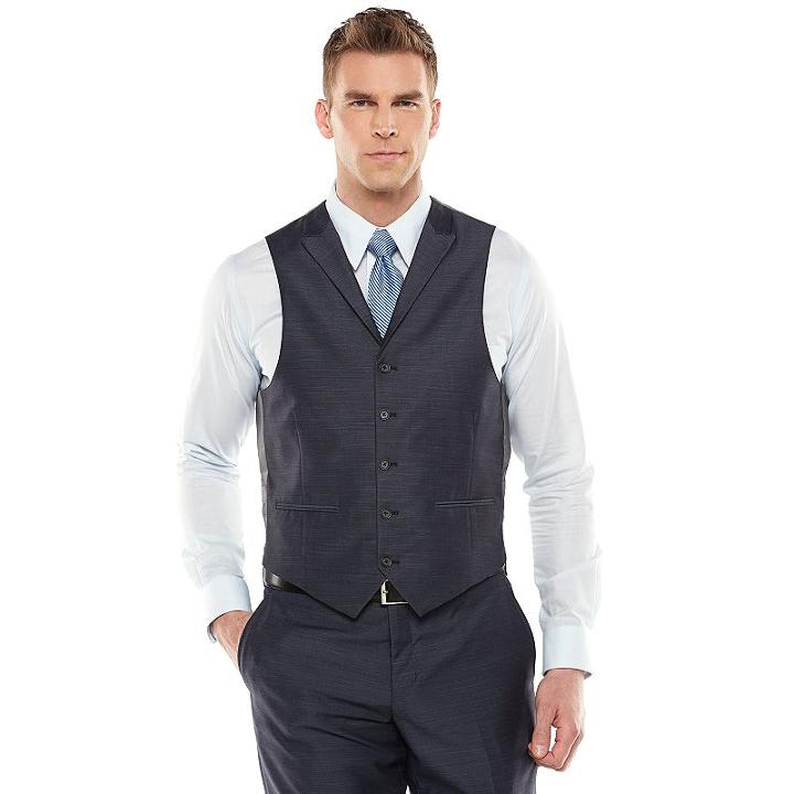 Men's Steve Harvey Modern-fit Blue Shantung Vest, Size: Small