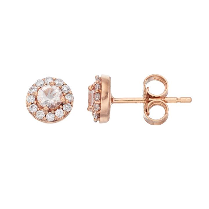 Lc Lauren Conrad 10k Rose Gold Pink Morganite & 1/10 Carat T.w. Diamond Halo Stud Earrings, Women's