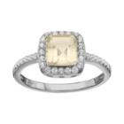 Rebecca Sloane Lemon Quartz & Cubic Zirconia Platinum Over Silver Halo Ring, Women's, Size: 8, Yellow