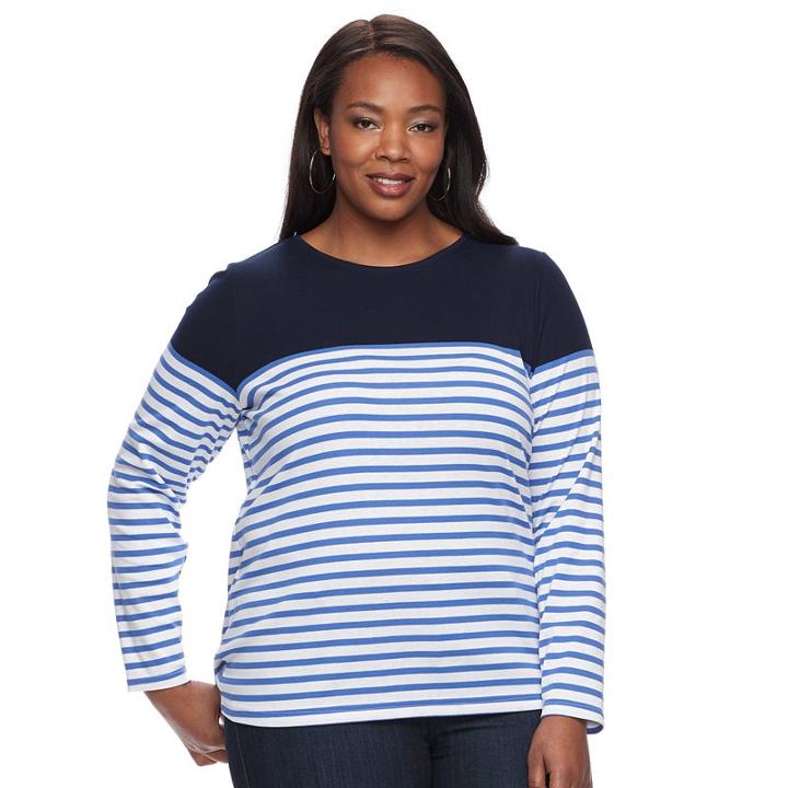 Plus Size Croft & Barrow&reg; Crewneck Long-sleeve Tee, Women's, Size: 1xl, Blue