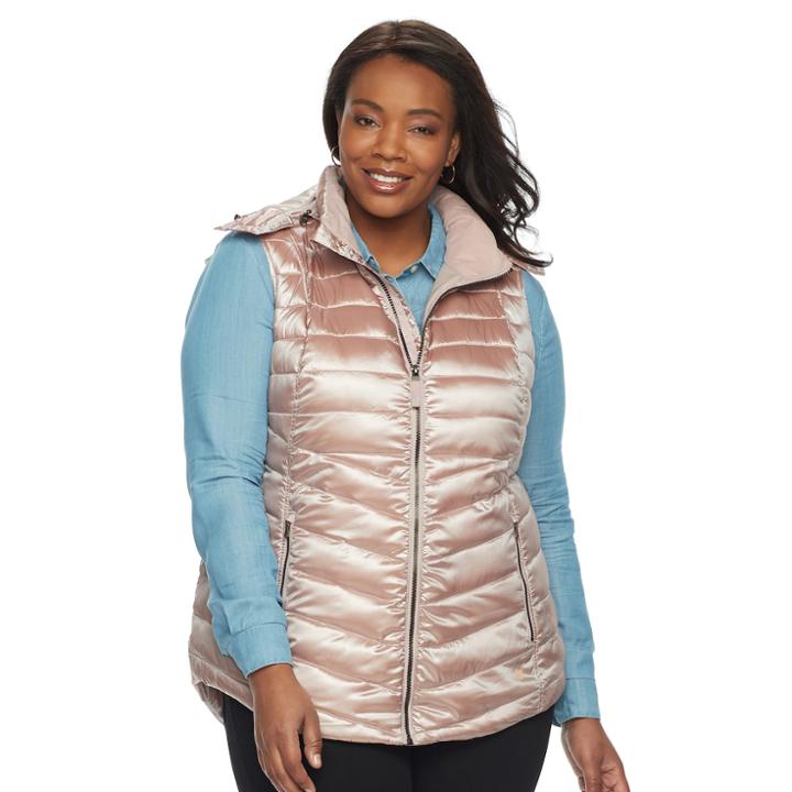 Plus Size Tek Gear Hooded Puffer Vest, Women's, Size: 2xl, Med Pink