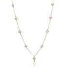 Kids' 14k Gold Freshwater Cultured Pearl Cross Necklace, Women's, White