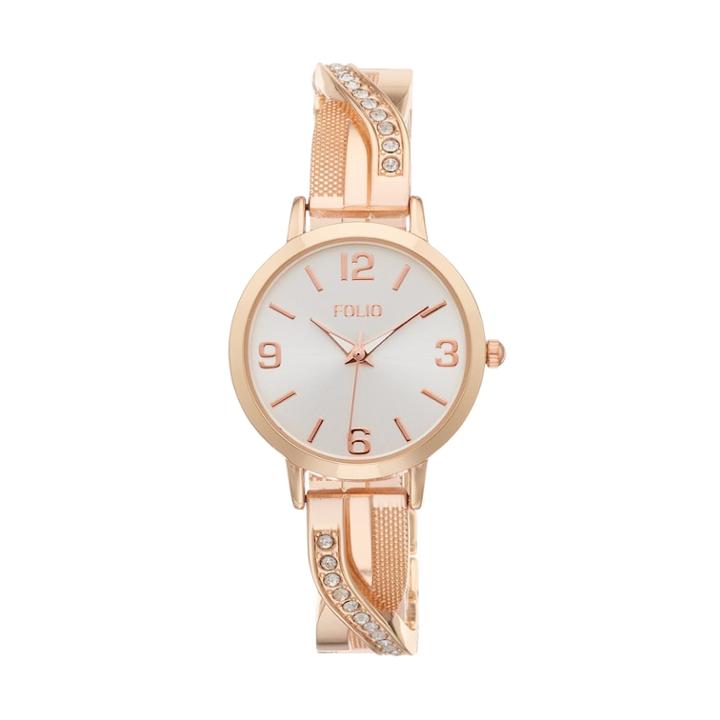 Folio Women's Crystal Criss Cross Half Bangle Watch, Size: Medium, Pink