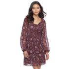 Juniors' Mudd&reg; Print Tie Front Chiffon Dress, Teens, Size: Small, Purple