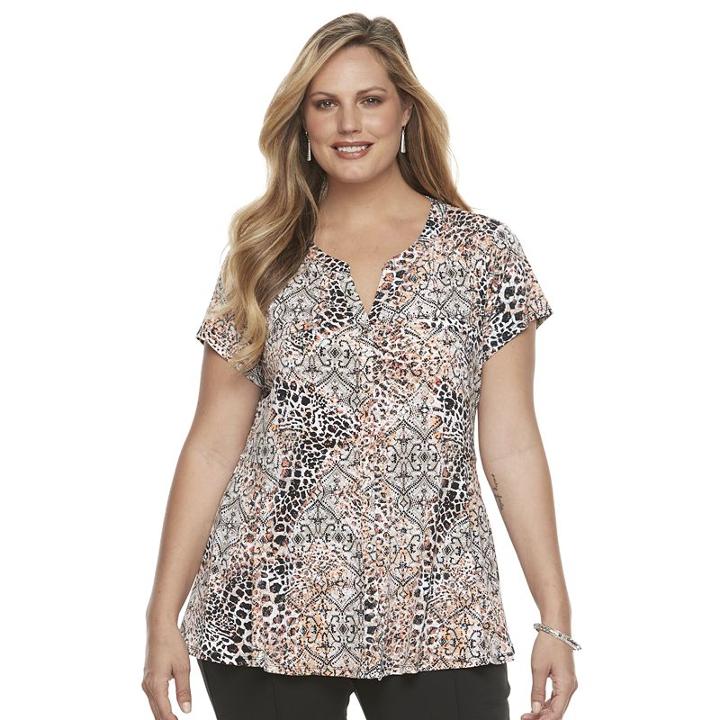 Plus Size Dana Buchman Printed Peplum Shirt, Women's, Size: 1xl, Lt Orange