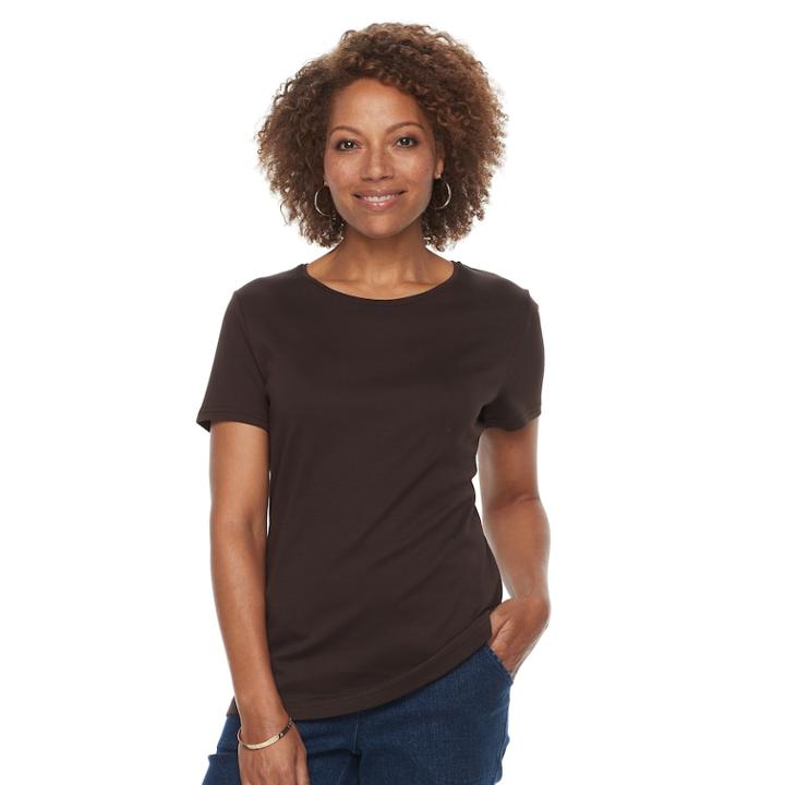 Women's Croft & Barrow&reg; Essential Crewneck Tee, Size: Xs, Dark Brown