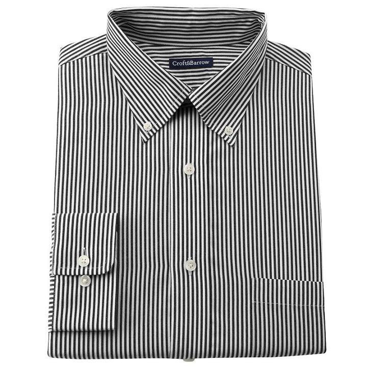 Big & Tall Croft & Barrow&reg; Striped Easy-care Button-down Collar Dress Shirt, Men's, Size: 19 38/9b, Black