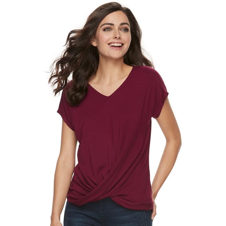 Women's Apt. 9&reg; Twist Front Tee, Size: Small, Dark Red