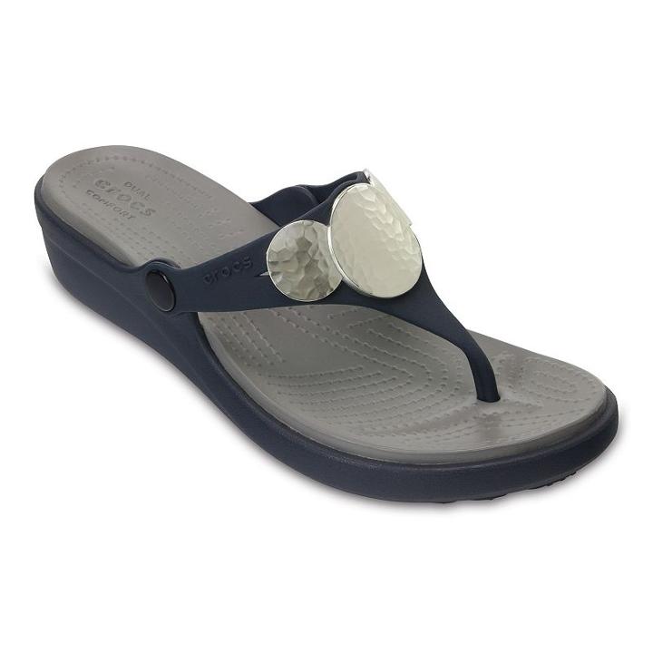 Crocs Sanrah Hammered-circles Women's Wedge Sandals, Size: 10, Blue (navy)