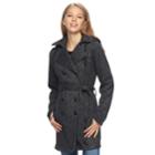Juniors' Iz Byer Double-breasted Fleece Trench Coat, Teens, Size: Medium, Black