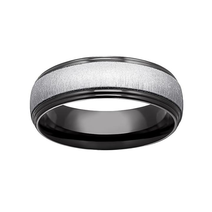 Black Ion-plated Titanium And Titanium Beveled Band - Men, Size: 10, Grey