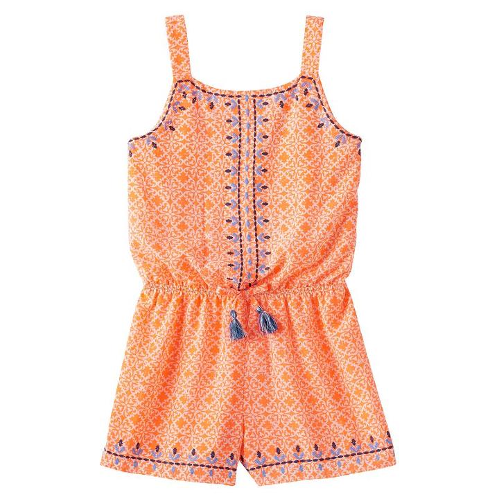 Girls 7-16 My Michelle Printed Embroidery Trim Romper, Girl's, Size: Small, Orange Oth