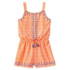 Girls 7-16 My Michelle Printed Embroidery Trim Romper, Girl's, Size: Small, Orange Oth