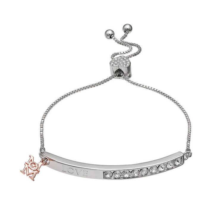 Brilliance Two Tone Mom Charm Bolo Bracelet With Swarovski Crystals, Women's, White