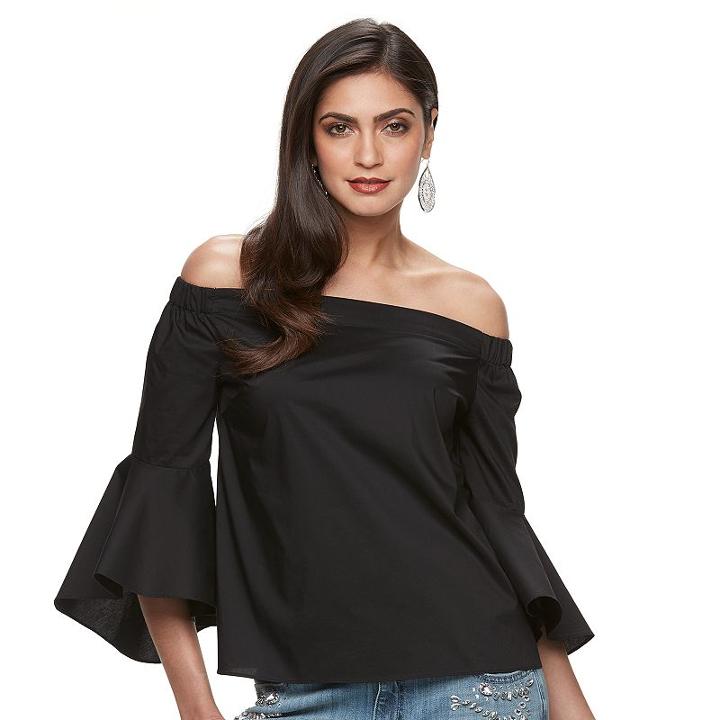 Women's Jennifer Lopez Poplin Off-the-shoulder Top, Size: Medium, Black