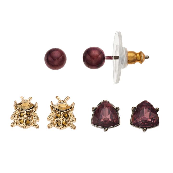 Simply Vera Vera Wang Red Beetle & Triangle Stud Earring Set, Women's, Brt Red