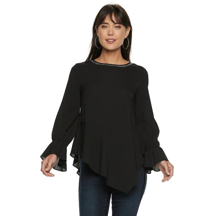 Women's Juicy Couture Asymmetrical Georgette Top, Size: Xl, Dark Grey