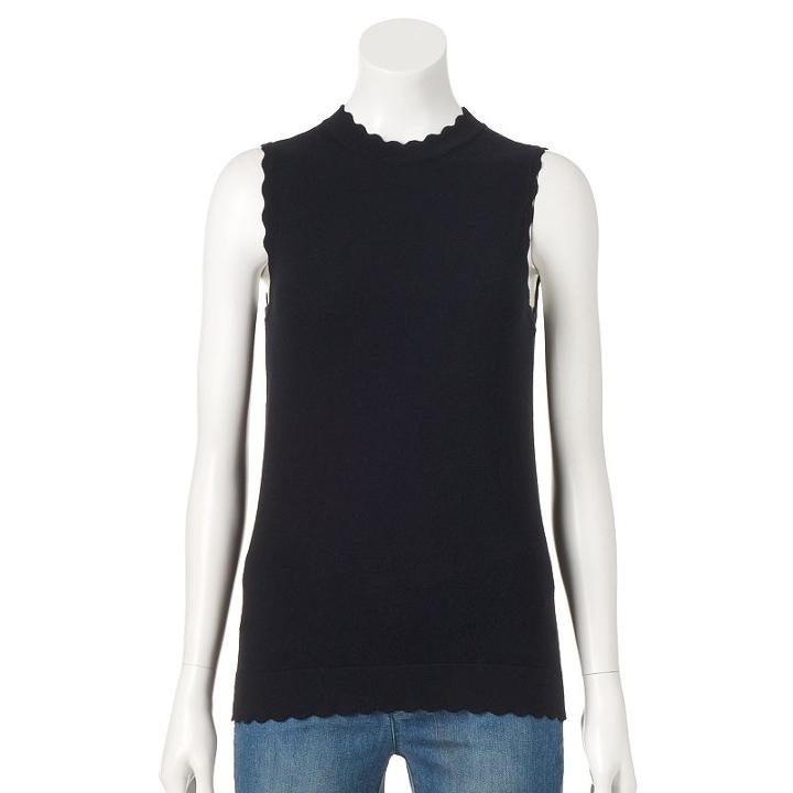 Women's Elle&trade; Scalloped Mockneck Top, Size: Medium, Black
