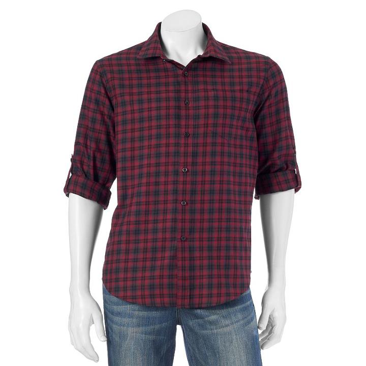 Men's Apt. 9&reg; Modern-fit Plaid Flannel Button-down Shirt, Size: Small, Red