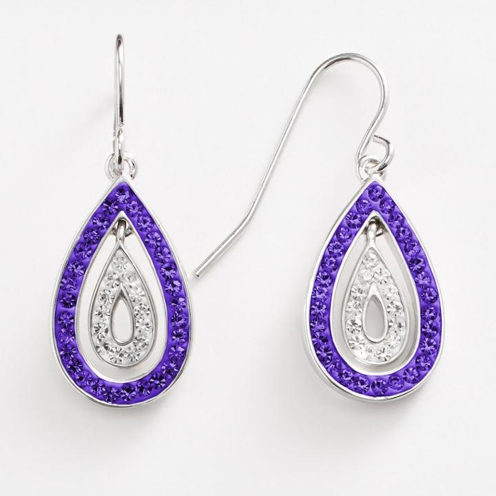 Silver-plated Crystal Teardrop Earrings, Women's, Purple