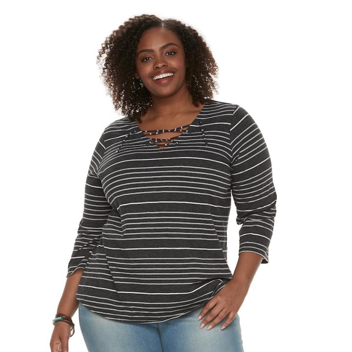 Plus Size Sonoma Goods For Life&trade; Lace-up Tee, Women's, Size: 1xl, Black