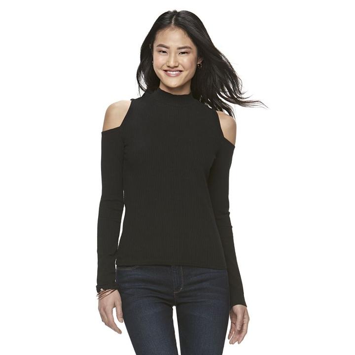 Juniors' So&reg; Mockneck Cold-shoulder Top, Girl's, Size: Large, Black