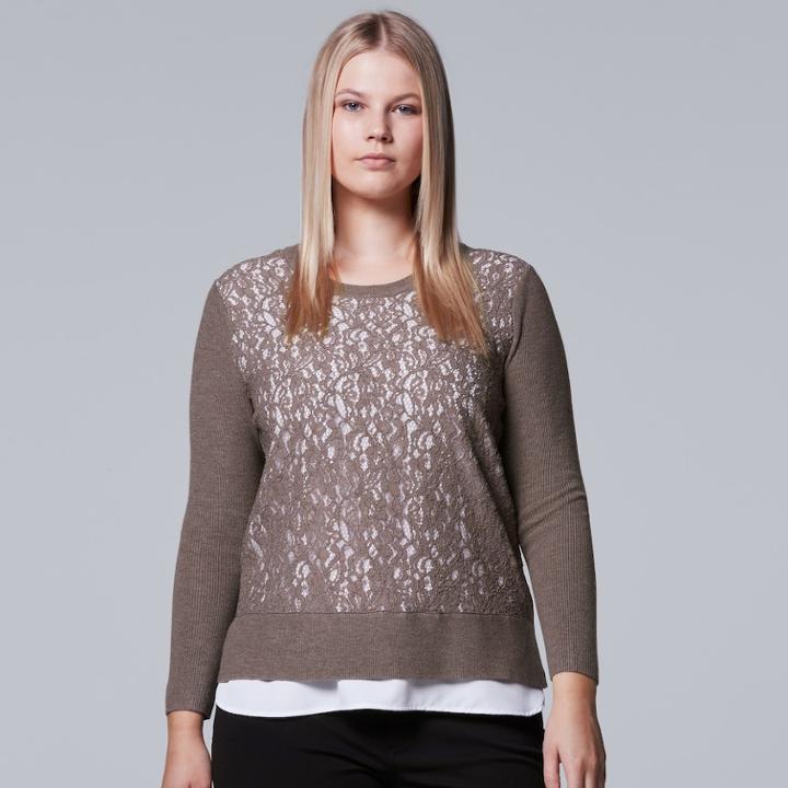 Plus Size Simply Vera Vera Wang Lace Crewneck Top, Women's, Size: 1xl, Lt Brown