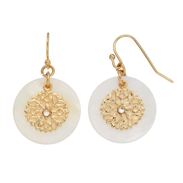 Lc Lauren Conrad Mother-of-pearl Filigree Disc Drop Earrings, Women's, White Oth