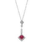 Sterling Silver Lab-created Ruby & White Sapphire Square Linear Drop Pendant Necklace, Women's, Size: 18, Red