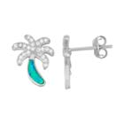 Sterling Silver Cubic Zirconia & Lab-created Blue Opal Palm Tree Stud Earrings, Women's