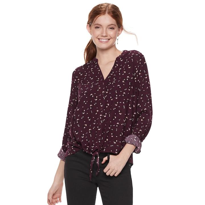 Juniors' So&reg; Knit To Woven Button Down Top, Teens, Size: Xl, Purple