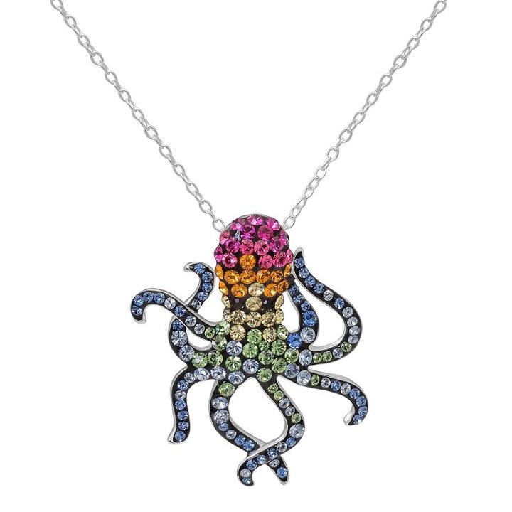 Hue Sterling Silver Crystal Octopus Pendant Necklace, Women's, Size: 18, Multicolor