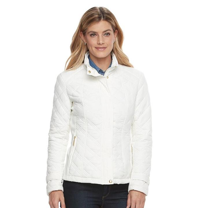 Women's Weathercast Quilted Button-tab Jacket, Size: Small, White