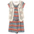 Girls 7-16 Speechless Crochet Vest & Tribal Striped Patterned Romper Set With Necklace, Girl's, Size: Medium, Ovrfl Oth