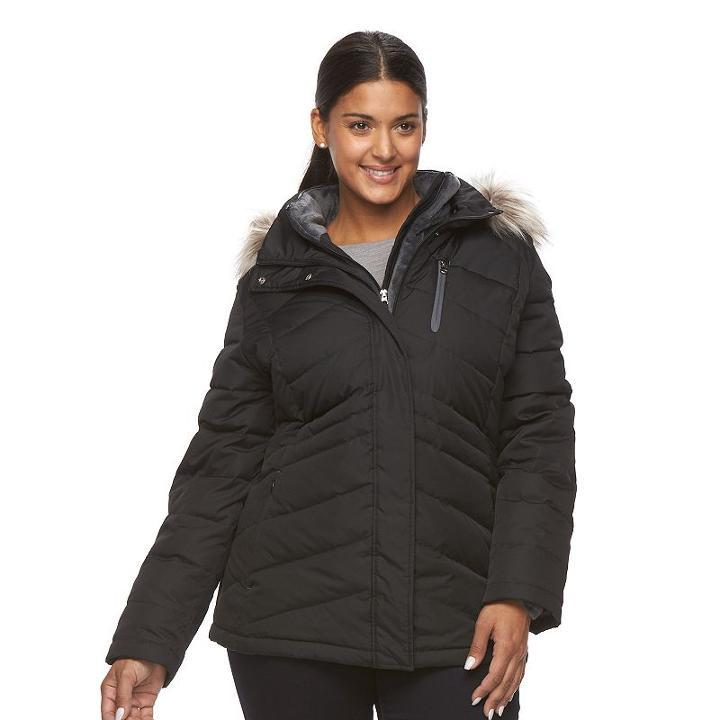 Plus Size Free Country Faux-fur Down Jacket, Women's, Size: 3xl, Black