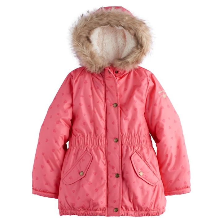 Girls 4-8 Oshkosh B'gosh&reg; Faux-fur Trim Heart Heavyweight Parka Jacket, Size: 7-8, Pink Ovrfl