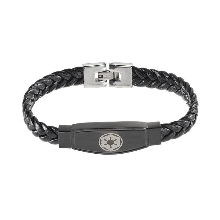 Star Wars Men's Galactic Empire Symbol Leather Bracelet, Size: 8.5, Black