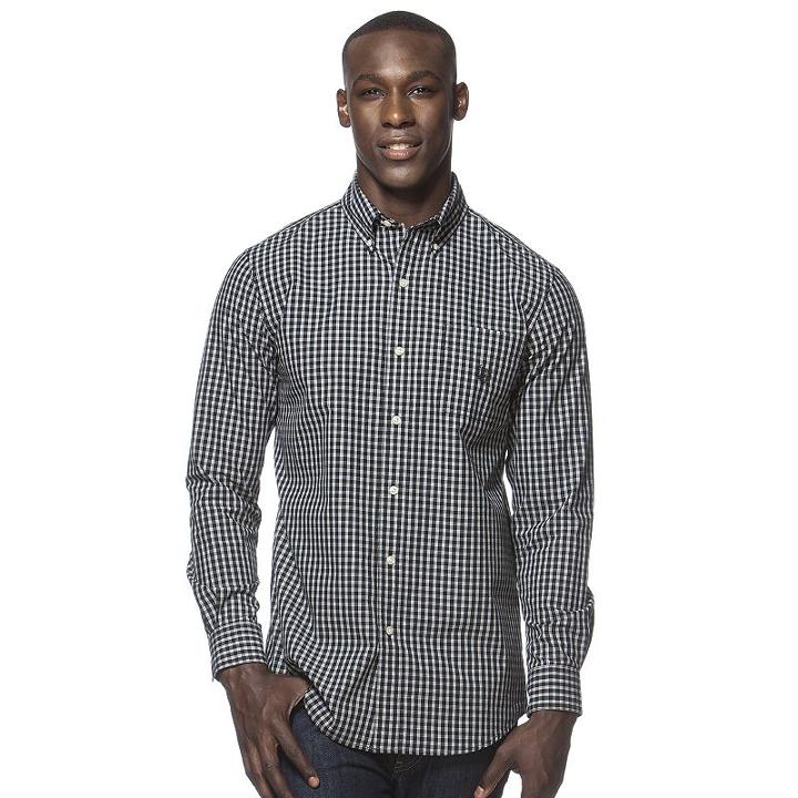 Men's Chaps Traditional Tattersall Button-down Shirt, Size: Medium, Black