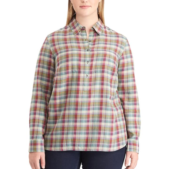 Plus Size Chaps Plaid Button-down Shirt, Women's, Size: 2xl, Green