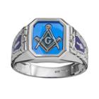 Sterling Silver Lab-created Sapphire Masonic Ring - Men, Size: 9, Blue