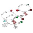 Peace On Earth Star & Stocking Charm Bangle Bracelet Set, Women's, Red