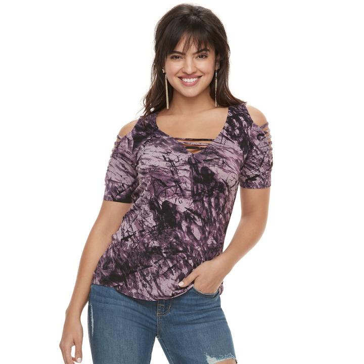Women's Rock & Republic® Strappy Cold-shoulder Tee, Size: Xl, Purple